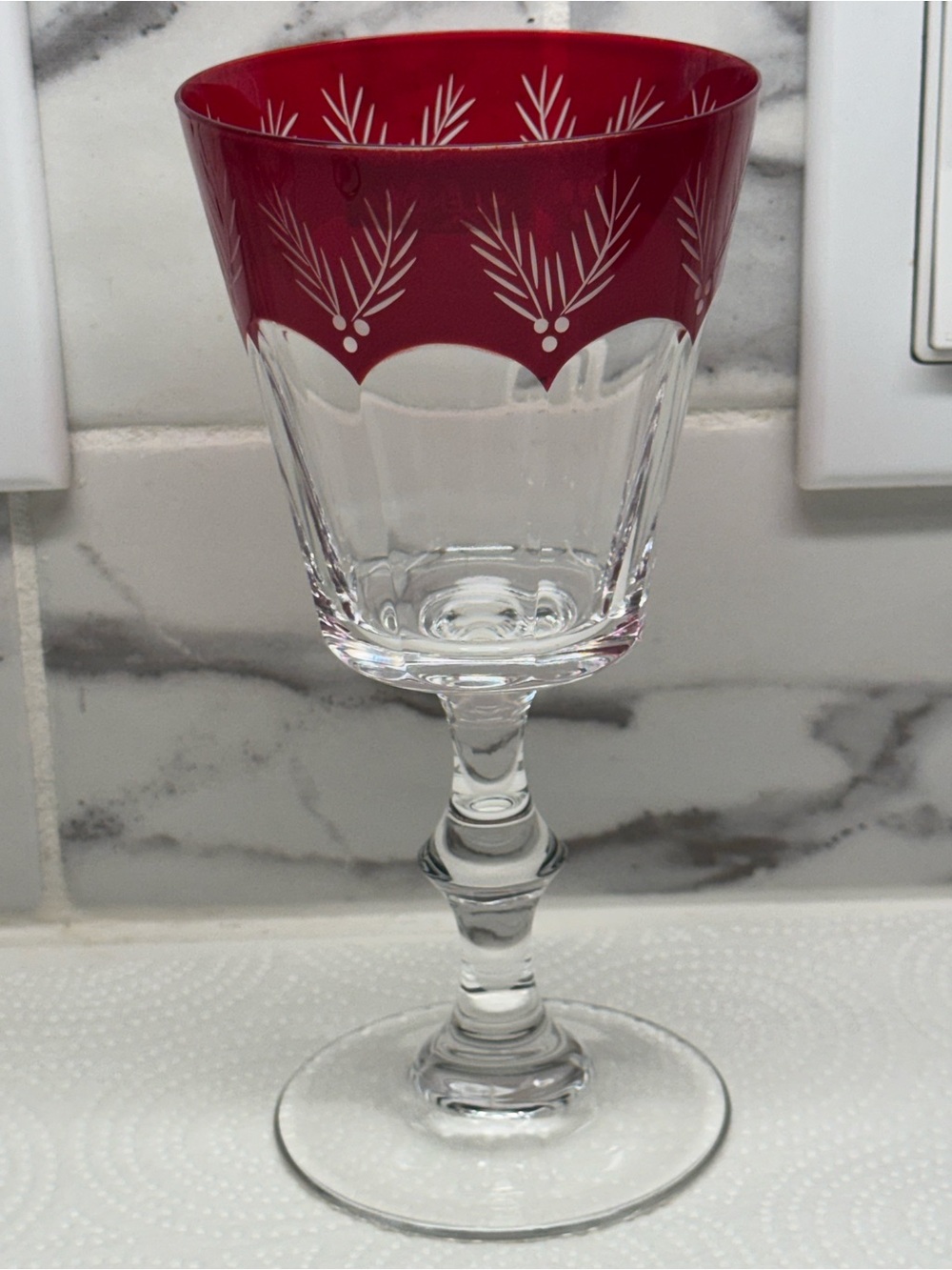 NWT Lenox Winter Greetings Slovakia Lead Crystal Wine Glass Red Band